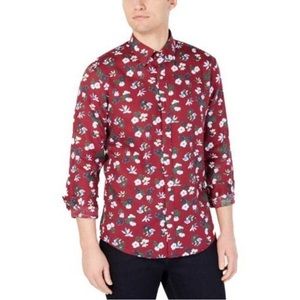 MICHAEL KORS Men's Slim-Fit Floral Shirt - Raspberry - Size Small